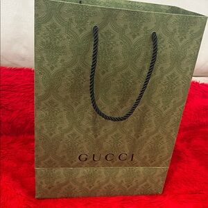 Gucci Olive Green Patterned Shopping Bag with Black Rope Handles